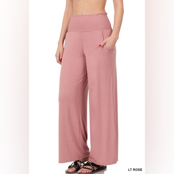 Zenana Outfitters Pants - Light Rose Smocked Waistband Pants